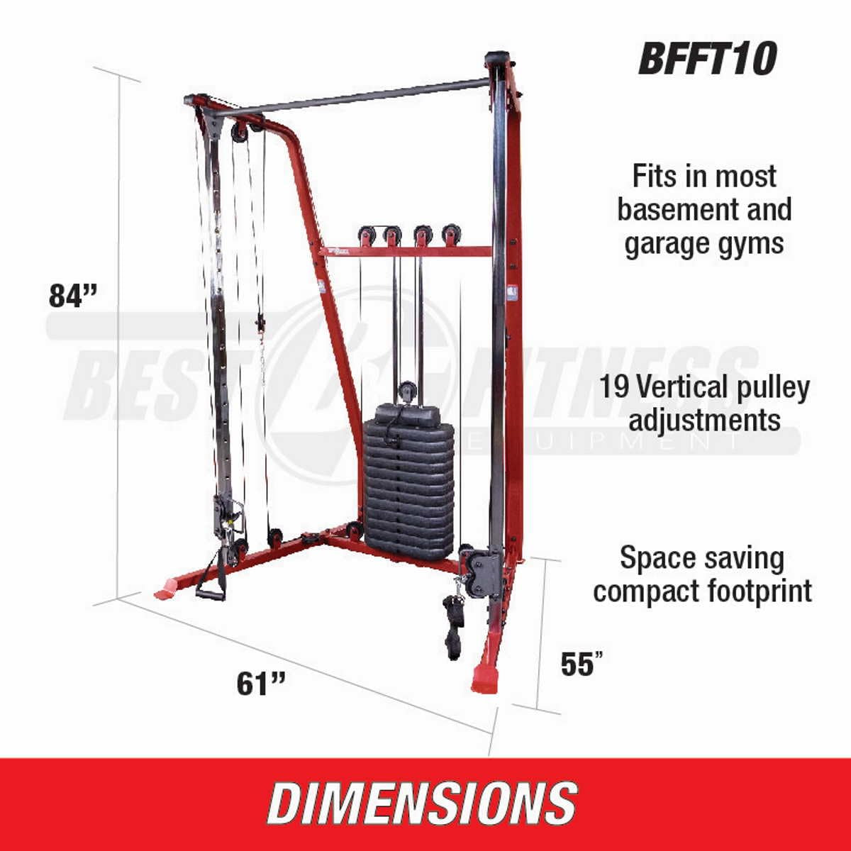 Best Fitness by Body-Solid (BFFT10R) Functional Trainer Cable Machine, Full Body Workout Weight Stacks, Chest and Shoulder Exercise Home Gym LAT Pulldown Machines with 190lb Weights Stack