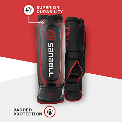 Sanabul Essential Hybrid Kickboxing MMA Shin Guards Black, Small/Medium