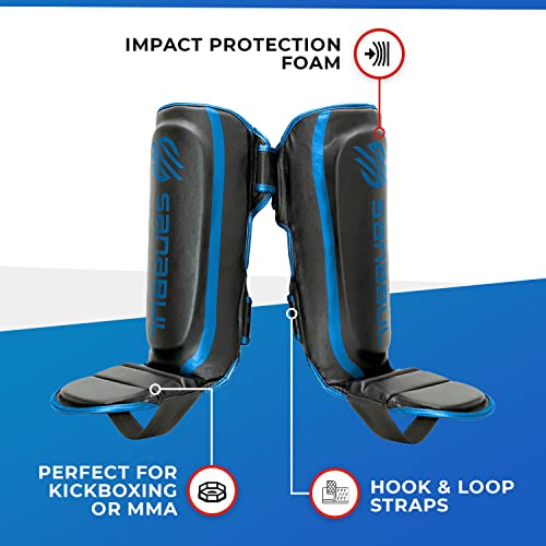 Sanabul Essential Kickboxing Shin Guards with Hook & Loop Straps | Pro-Tested & Versatile Shin Pads for MMA, Muay Thai, and Kickboxing - Tailored for Comfort and Mobility (Black, L/XL)