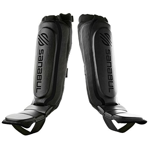 Sanabul Essential Hybrid Kickboxing MMA Shin Guards Black, Small/Medium