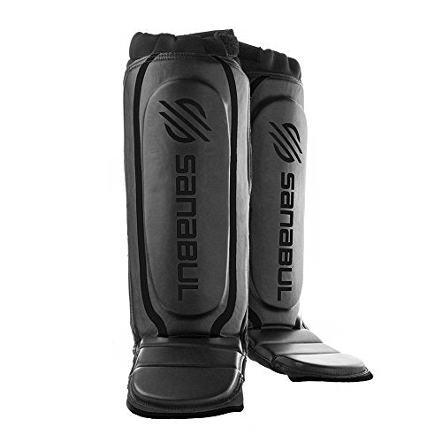 Sanabul Essential Hybrid Kickboxing MMA Shin Guards Black, Small/Medium