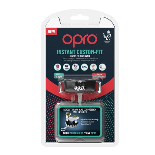 OPRO Instant Custom-Fit Mouth Guard, Dentist Mouthguard, Revolutionary Fitting Technology for Ultimate Comfort, Protection & Fit, Gum Shield for Rugby, Boxing, Hockey, MMA (Black, Adult)