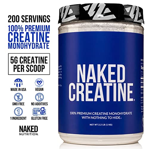 Pure Creatine Monohydrate – 200 Servings - 1,000 Grams, 2.2lb Bulk, Vegan, Non-GMO, Gluten Free, Soy Free. Aid Strength Gains, No Artificial Ingredients - NAKED CREATINE