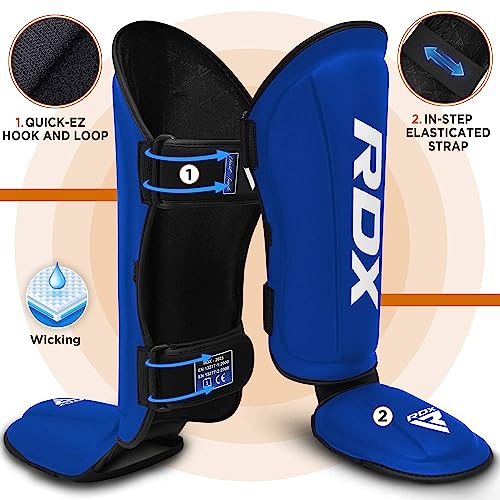 RDX Shin Guards Kickboxing Muay Thai, SATRA SMMAF Approved, Premium Maya Hide Leather, Leg Instep Protection Pads, MMA Martial Arts Kicking Sparring Training Gear, BJJ Karate Boxing Taekwondo, Black