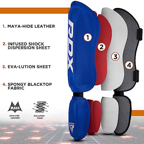 RDX Shin Guards Kickboxing Muay Thai, SATRA SMMAF Approved, Premium Maya Hide Leather, Leg Instep Protection Pads, MMA Martial Arts Kicking Sparring Training Gear, BJJ Karate Boxing Taekwondo, Black