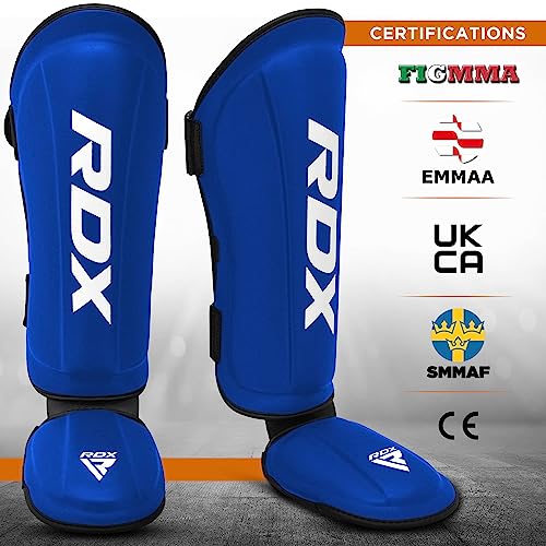 RDX Shin Guards Kickboxing Muay Thai, SATRA SMMAF Approved, Premium Maya Hide Leather, Leg Instep Protection Pads, MMA Martial Arts Kicking Sparring Training Gear, BJJ Karate Boxing Taekwondo, Black