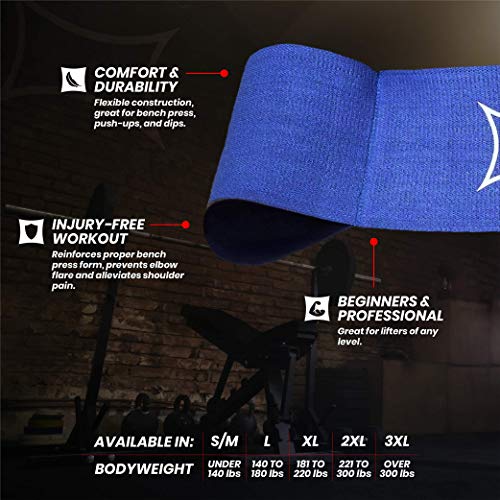 Sling Shot Mark Bell Reactive Exercise Assistance Workout Band for Men and Women to Assist with Bench Press, Dips, and Push Ups – (Level 2 Tension, Blue, 2X-Large)