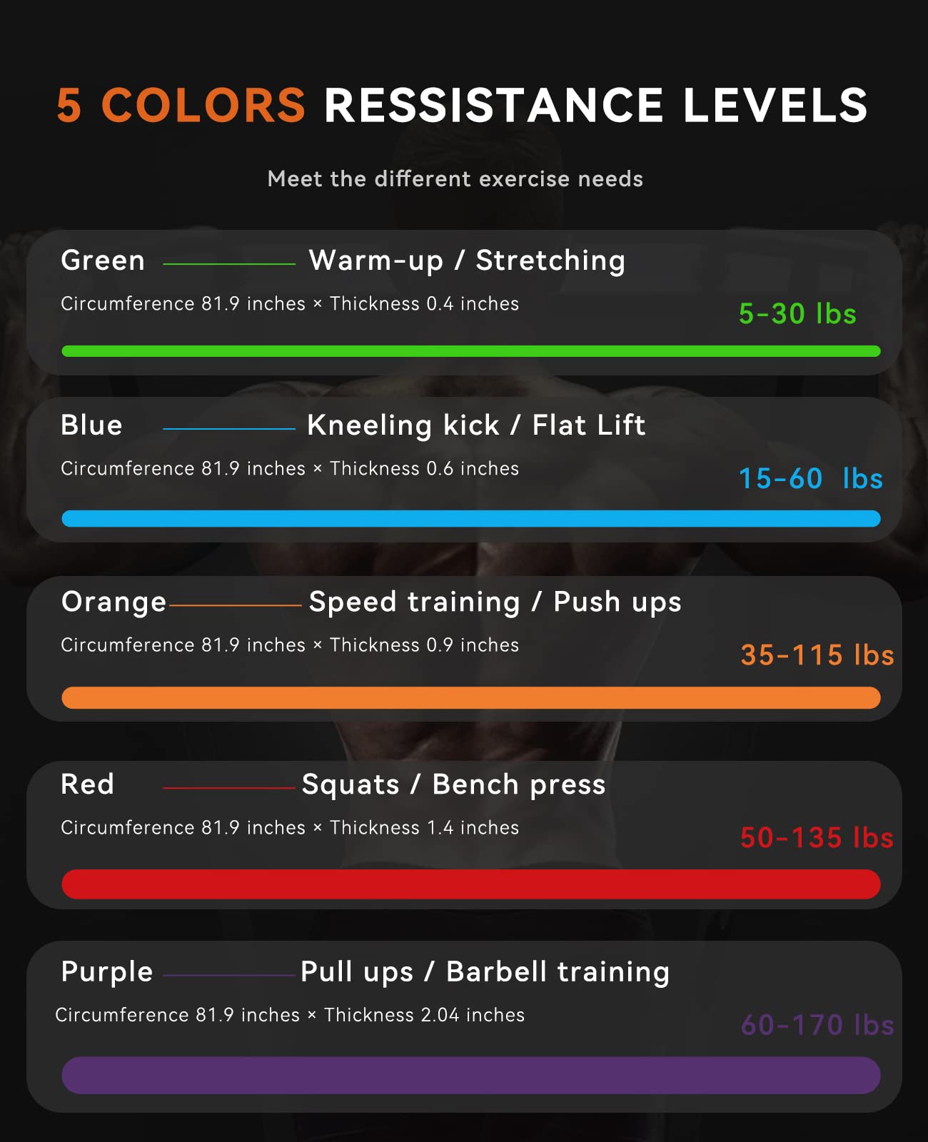 SUNPOW Pull Up Assistance Bands - Set of 5 Resistance Heavy Duty Workout Exercise Stretch Fitness Bands Assist Set for Body, Instruction Guide and Carry Bag Included