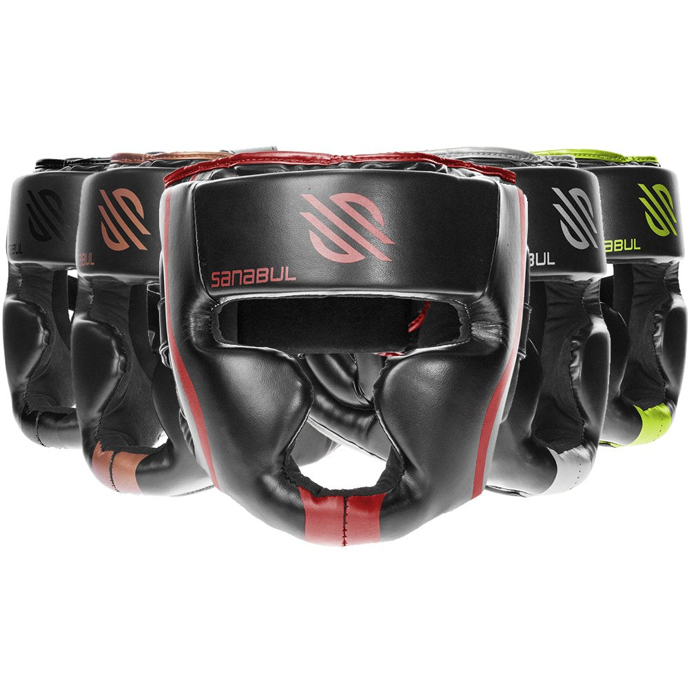 Sanabul Essential Boxing Headgear for Men & Women | Muay Thai and MMA Headgear | Sparring Headgear | Boxing Head Gear with Full Face Coverage (Red, L/XL)