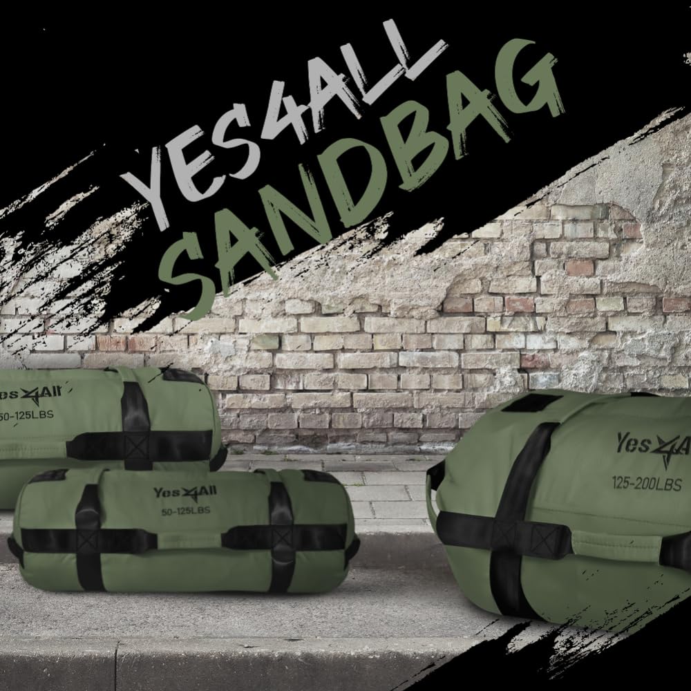 Yes4All Workout Sandbags, Heavy Duty Sandbags for Fitness, Conditioning, MMA & Combat Sports - Army Green - XL