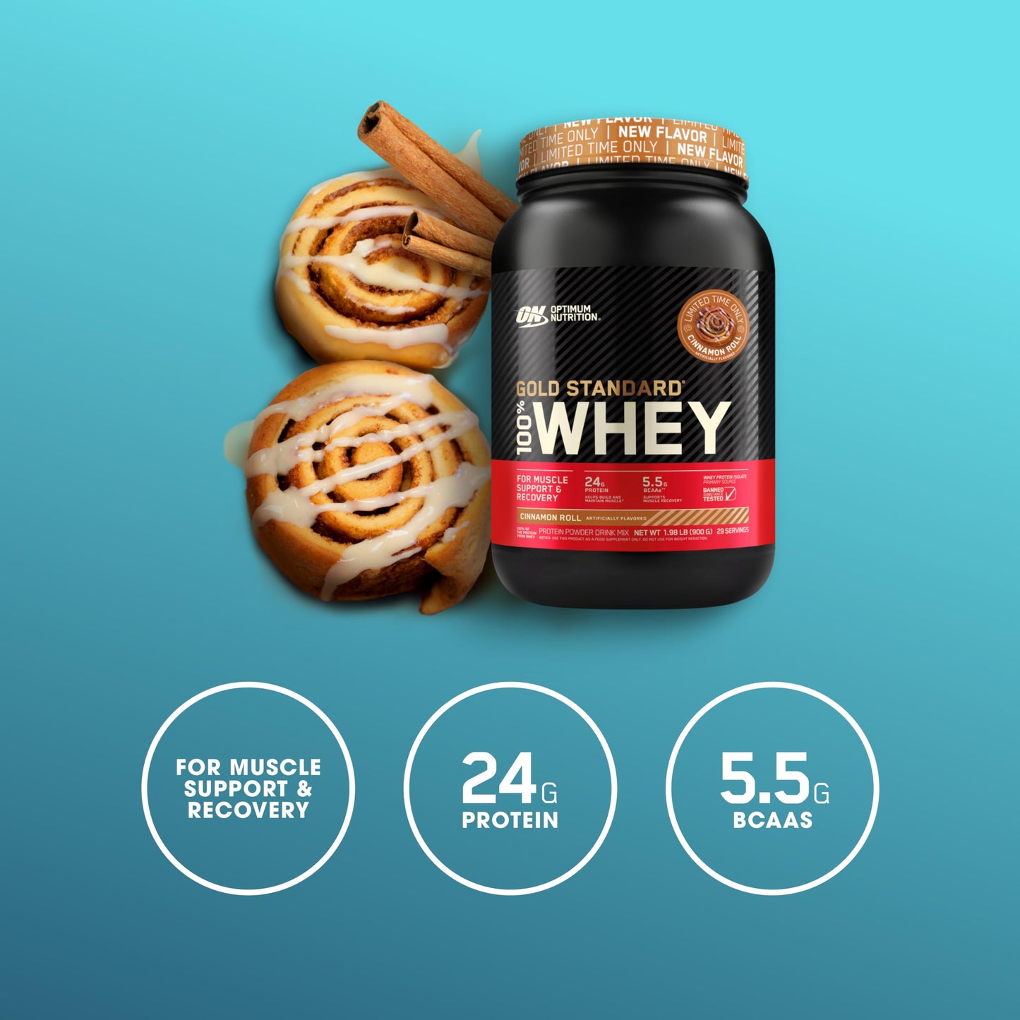 Optimum Nutrition Gold Standard 100% Whey Protein Powder, Cinnamon Roll, 2 Pound (Packaging May Vary)