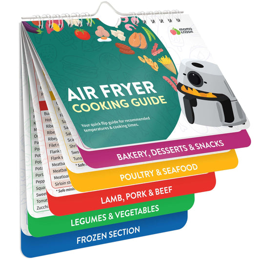 Air Fryer Magnetic Cheat Sheet Set - Cooking Time Charts and Recipe Booklet for Oven and Kitchen