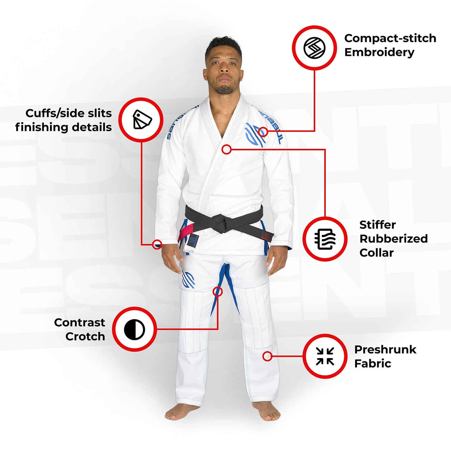 Sanabul Essential BJJ Gi for Men | Brazilian Jiu Jitsu Gi BJJ | Lightweight, Preshrunk Cotton Fabric | IBJJF Approved (White, A1)