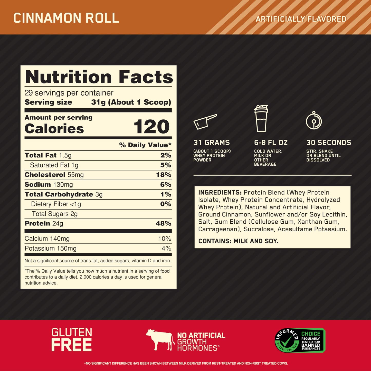 Optimum Nutrition Gold Standard 100% Whey Protein Powder, Cinnamon Roll, 2 Pound (Packaging May Vary)