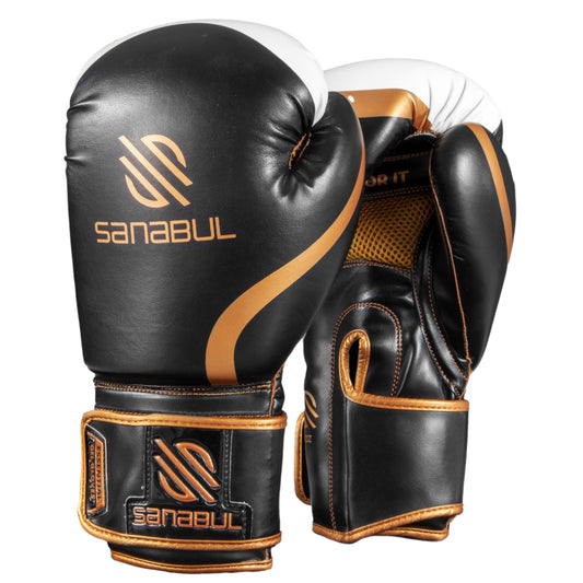 Sanabul Essential Gel Boxing Gloves | Kickboxing Gloves | Punching Bag Gloves For Men and Women, Black/Copper 16 oz