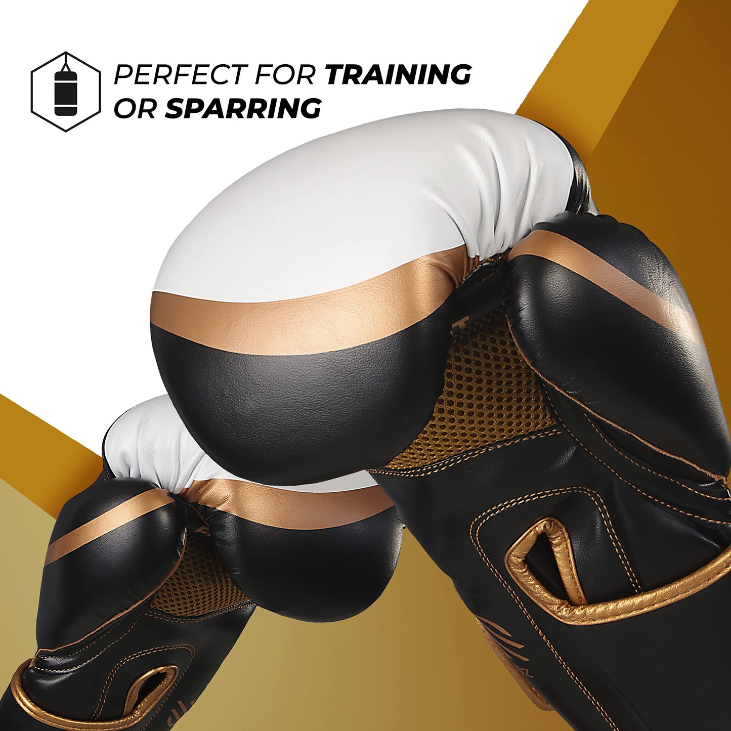 Sanabul Essential Gel Boxing Gloves | Kickboxing Gloves | Punching Bag Gloves For Men and Women, Black/Copper 16 oz