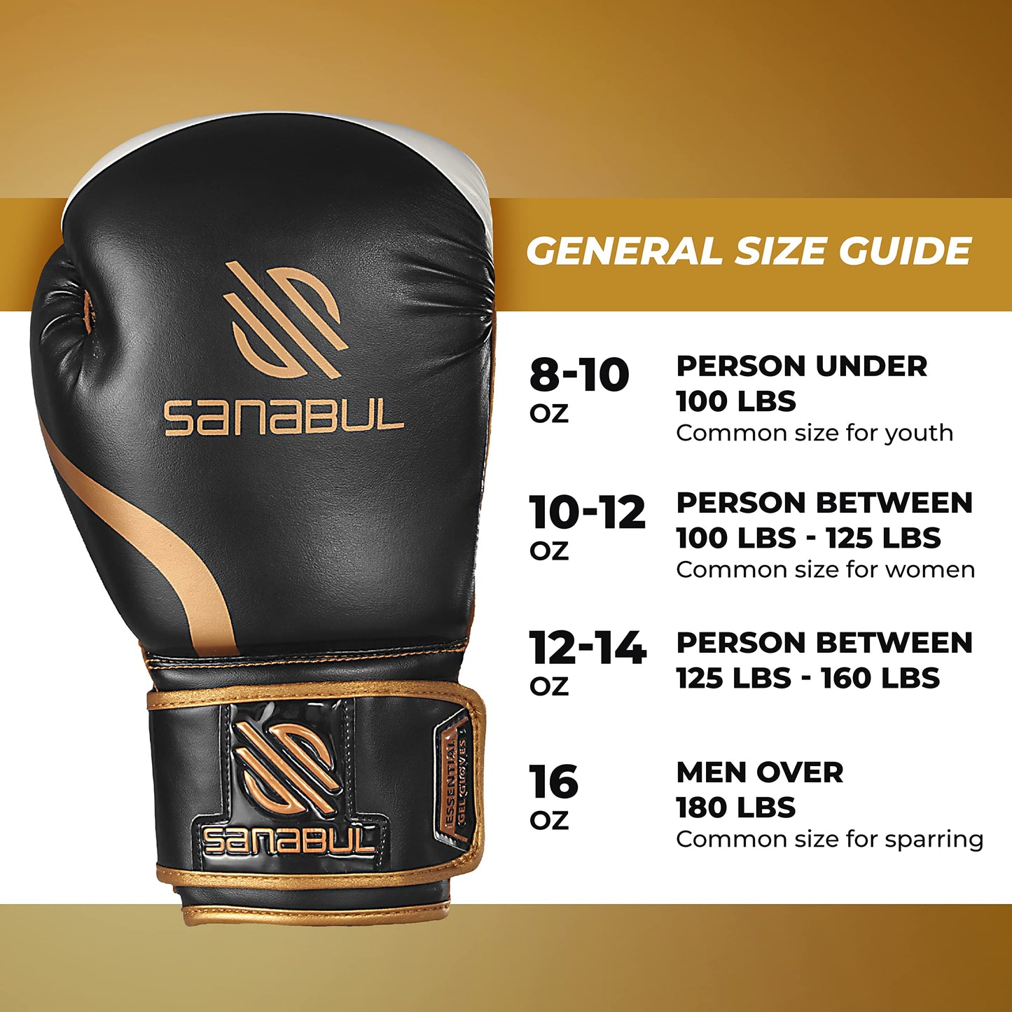 Sanabul Essential Gel Boxing Gloves | Kickboxing Gloves | Punching Bag Gloves For Men and Women, Black/Copper 16 oz