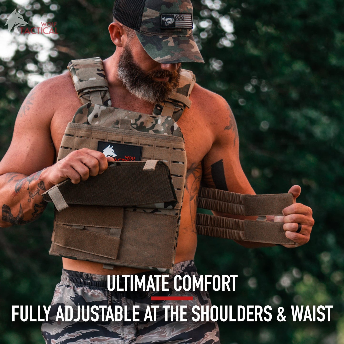 WOLF TACTICAL Adjustable Weighted Vest – WODs, Strength and Endurance Training, Fitness Workouts, Running (MultiCam Black)