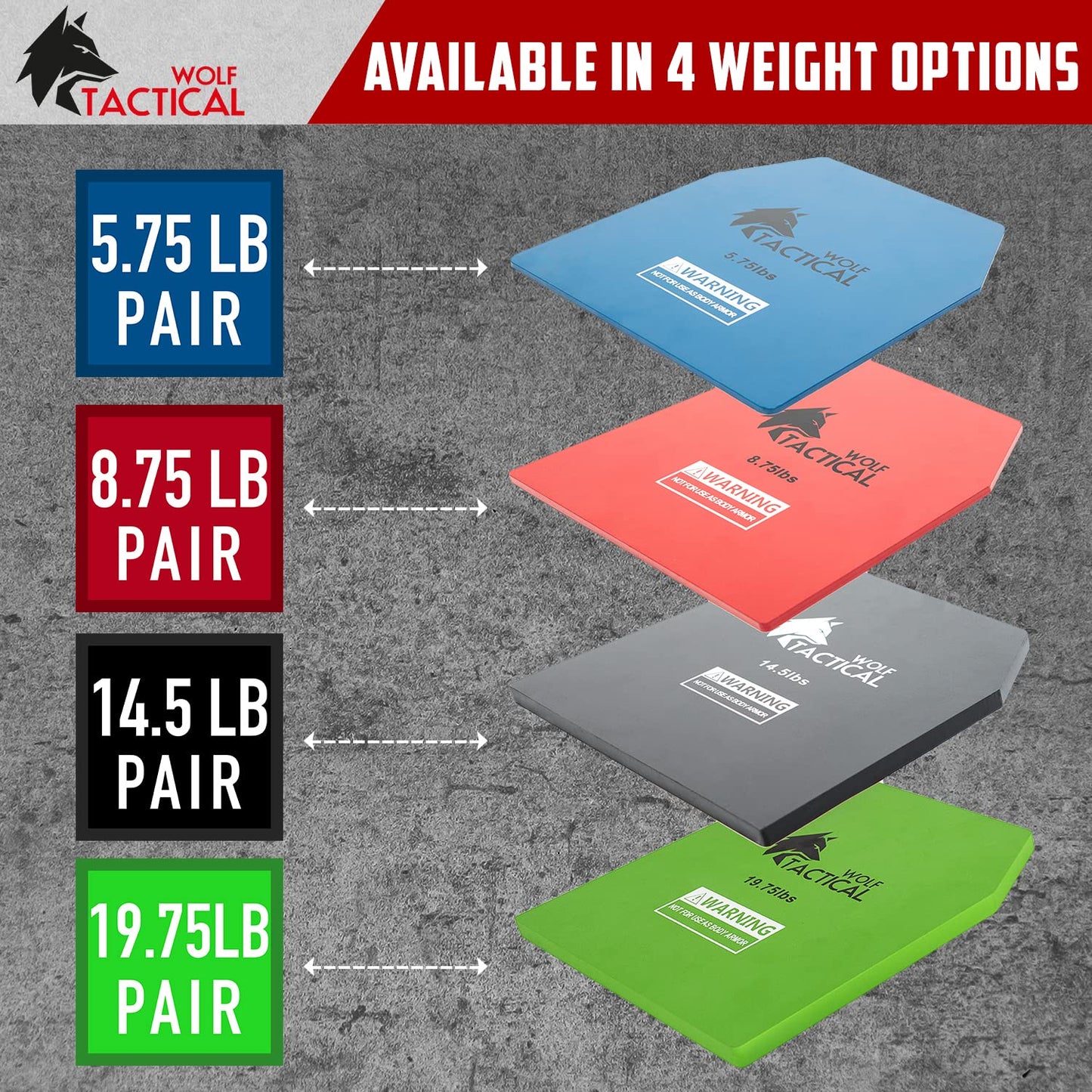 WOLF TACTICAL Weight Vest Plates - 5.75/8.75/14.5/19.75LB Pairs - WODs, Strength Training, Running, Heavy Workouts