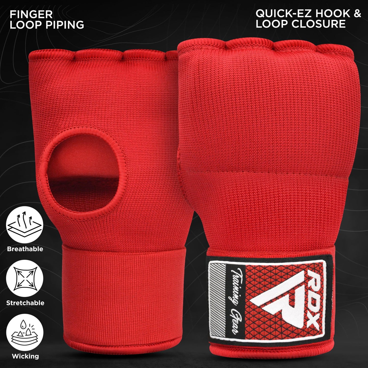 RDX Gel Boxing Hand Wraps Inner Gloves Men Women, Quick 75cm Long Wrist Straps, Elasticated Padded Fist Under Mitts Protection, Muay Thai MMA Kickboxing Martial Arts Punching Training Bandages